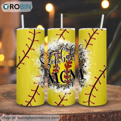 Softball Mom Leopard 3D Printed Skinny Tumbler, Mother’s Day Softball Tumbler