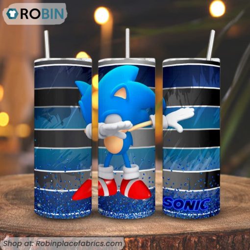 Sonic Dabbing 3D Printed Skinny Tumbler, Blue Hedgehog Tumbler