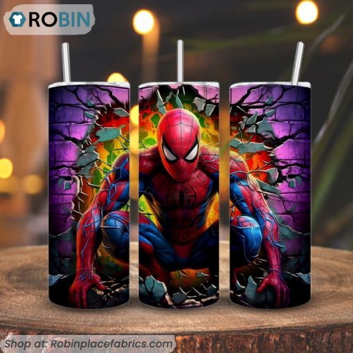 Spider Man Colorful 3D Printed Skinny Tumbler, Superhero Tumbler