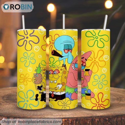 SpongeBob SquarePants Weed 3D Printed Skinny Tumbler, Funny 420 Cartoon Tumbler