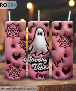 Spooky Vibes Boo 3D Puff 3D Printed Skinny Tumbler, Halloween Ghost 3D Tumbler