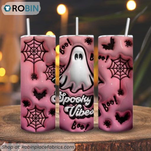 Spooky Vibes Boo 3D Puff 3D Printed Skinny Tumbler, Halloween Ghost 3D Tumbler