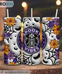 Spooky Vibes Starbucks Coffee 3D Puff 3D Printed Skinny Tumbler, Halloween 3D Tumbler