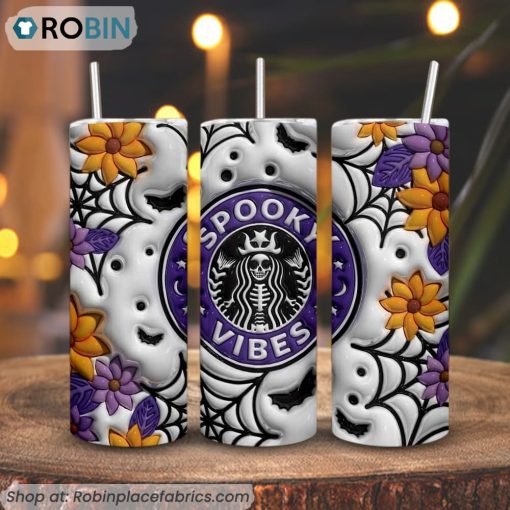 Spooky Vibes Starbucks Coffee 3D Puff 3D Printed Skinny Tumbler, Halloween 3D Tumbler