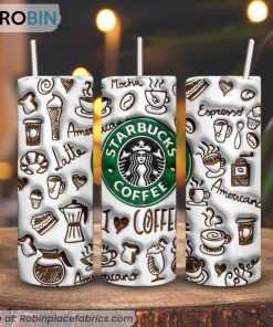 Starbucks Coffee 3D Puff 3D Printed Skinny Tumbler, I Love Coffee Tumbler