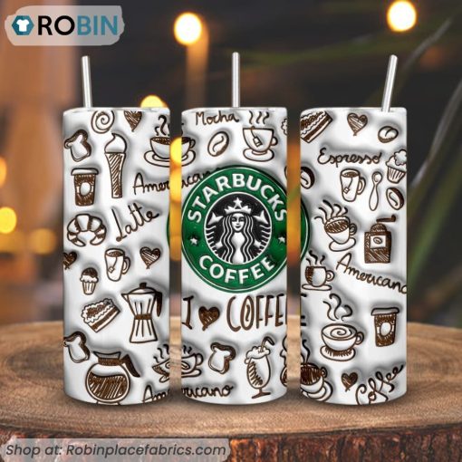 Starbucks Coffee 3D Puff 3D Printed Skinny Tumbler, I Love Coffee Tumbler