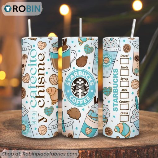 Starbucks Coffee 3D Printed Skinny Tumbler, Cafecito Y Chisme Tumbler