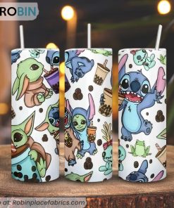 Stitch And Baby Yoda 3D Printed Skinny Tumbler