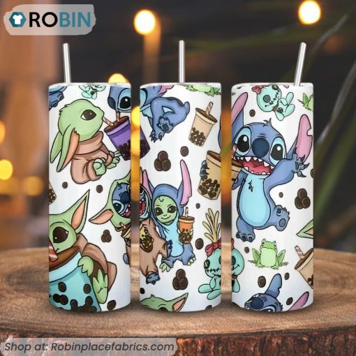 Stitch And Baby Yoda 3D Printed Skinny Tumbler
