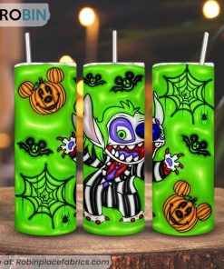 Stitch Beetlejuice 3D Puff 3D Printed Skinny Tumbler, Halloween Stitch 3D Tumbler