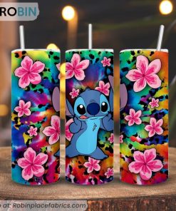 Stitch Ohana Flower 3D Printed Skinny Tumbler, Disney Lilo And Stitch Tumbler