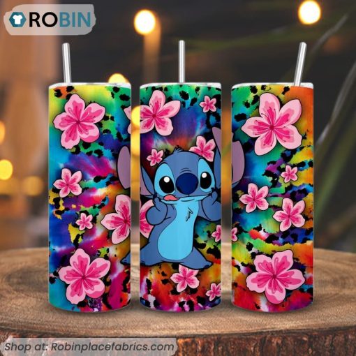 Stitch Ohana Flower 3D Printed Skinny Tumbler, Disney Lilo And Stitch Tumbler