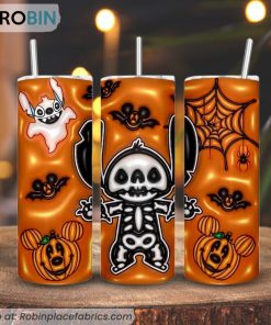 Stitch Skeleton 3D Puff 3D Printed Skinny Tumbler, Disney Halloween 3D Tumbler