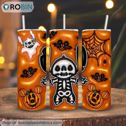 Stitch Skeleton 3D Puff 3D Printed Skinny Tumbler, Disney Halloween 3D Tumbler