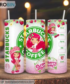 Strawberry Shortcake Starbucks Coffee 3D Printed Skinny Tumbler, Vintage Cartoon Tumbler