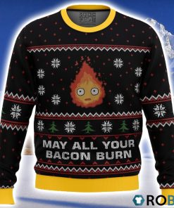 Studio Ghibli May All Your Bacon Burn Calcifer Ugly Christmas Sweater 3D