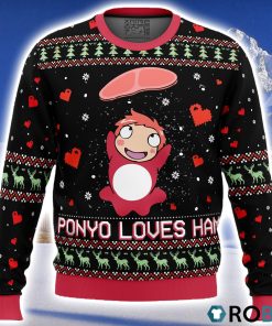 Studio Ghibli Ponyo Loves Ham Miyazaki Ugly Christmas Sweater 3D