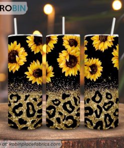Sunflower Leopard Glitter 3D Printed Skinny Tumbler