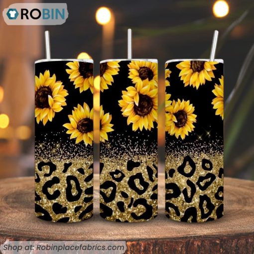 Sunflower Leopard Glitter 3D Printed Skinny Tumbler