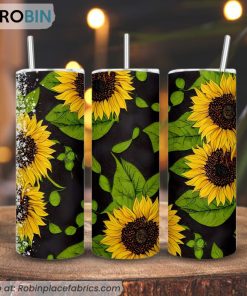 Sunflower Pattern 3D Printed Skinny Tumbler, Flower Tumbler
