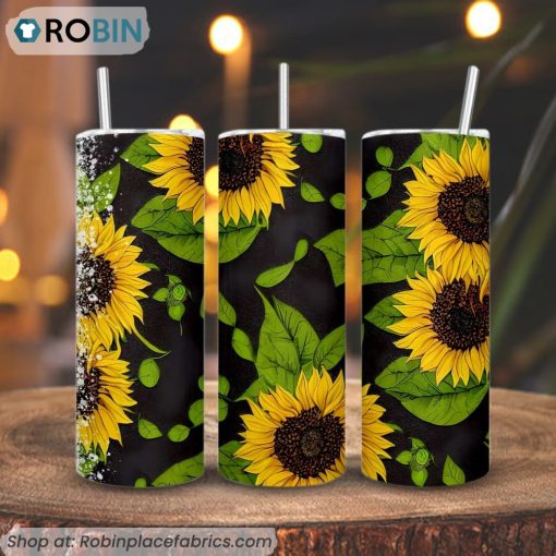 Sunflower Pattern 3D Printed Skinny Tumbler, Flower Tumbler