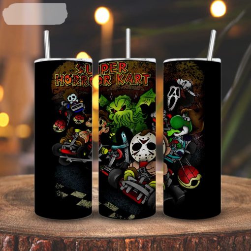 Super Horror Kart 3D Printed Skinny Tumbler, Freddy Krueger, Jason Voorhees, Cthulhu 3D Printed Skinny Tumbler