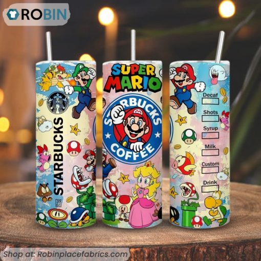 Super Mario Starbucks Coffee 3D Printed Skinny Tumbler, The Super Mario Bros 2023 Movie Tumbler