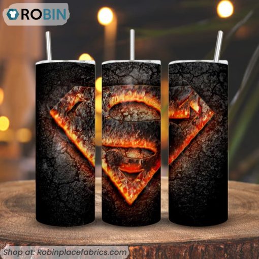 Superman Fire Logo 3D Printed Skinny Tumbler, Superhero DC Tumbler