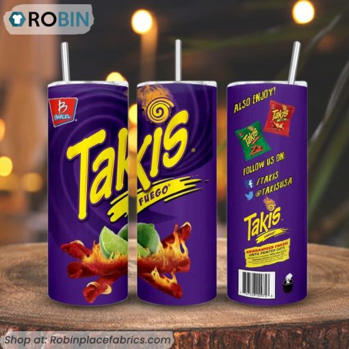 Takis Fuego 3D Printed Skinny Tumbler, Chili Snack Tumbler