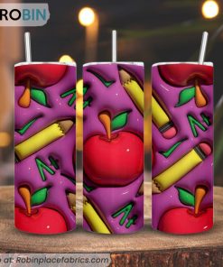 Teacher Apple 3D Puff 3D Printed Skinny Tumbler, School Tumbler