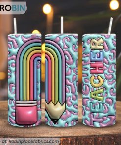 Teacher Leopard 3D Puff 3D Printed Skinny Tumbler, Teacher Life 3D Tumbler