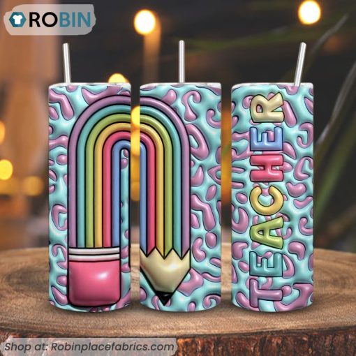 Teacher Leopard 3D Puff 3D Printed Skinny Tumbler, Teacher Life 3D Tumbler