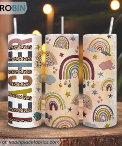 Teacher Retro Rainbow 3D Printed Skinny Tumbler, Cute Teachers Day Tumbler