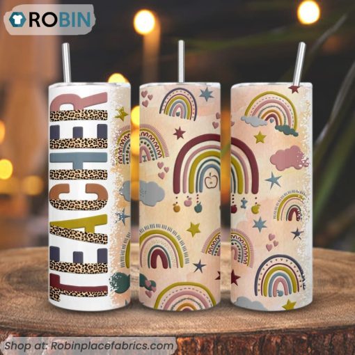 Teacher Retro Rainbow 3D Printed Skinny Tumbler, Cute Teachers Day Tumbler