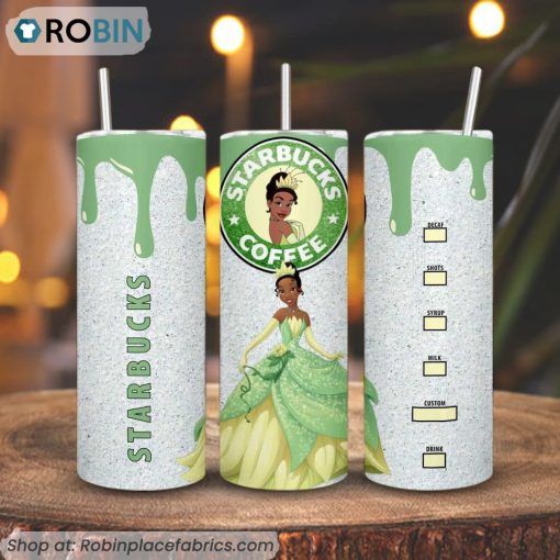 Tiana Princess Starbucks Coffee 3D Printed Skinny Tumbler, Disney The Princess And The Frog Tumbler