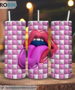 Tongue Lips Pink Checkered 3d Inflated 3D Printed Skinny Tumbler