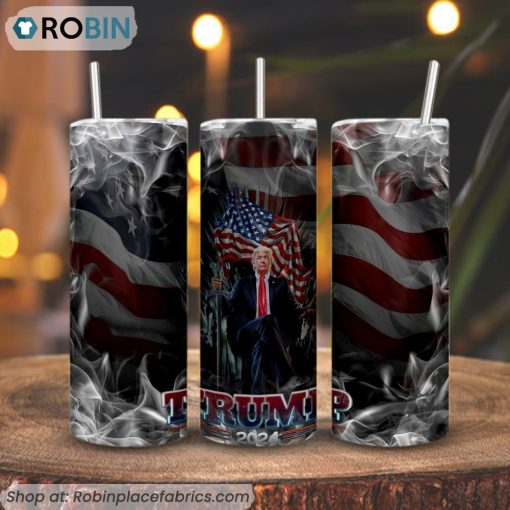 Trump 2024 Iron Throne American Flag 3D Printed Skinny Tumbler, Republicans MAGA Tumbler