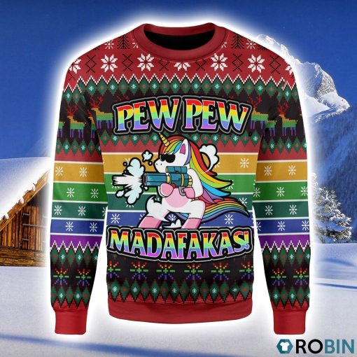 Unicorn LGBT Pew Pew Christmas Ugly Sweater 3D
