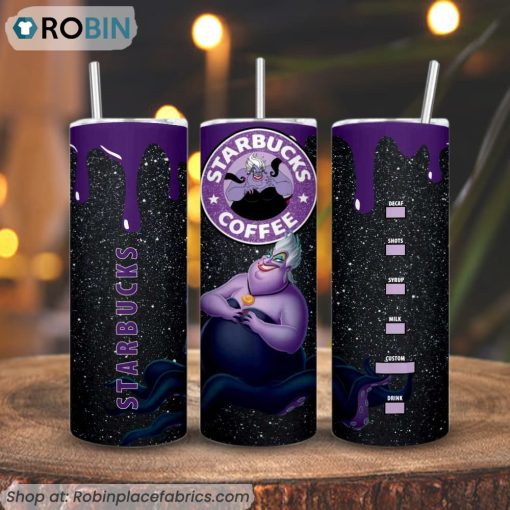 Ursula Starbucks Coffee 3D Printed Skinny Tumbler, Sea Witch Disney Tumbler