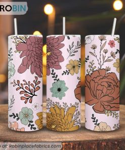 Vintage Flowers Pattern 3D Printed Skinny Tumbler, Boho Floral Tumbler