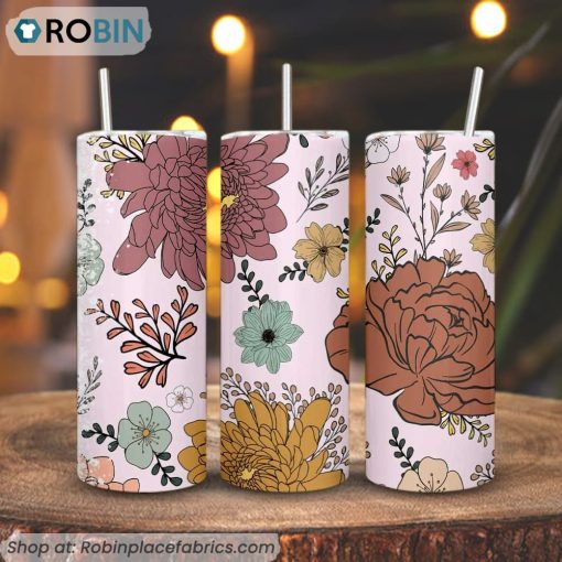 Vintage Flowers Pattern 3D Printed Skinny Tumbler, Boho Floral Tumbler