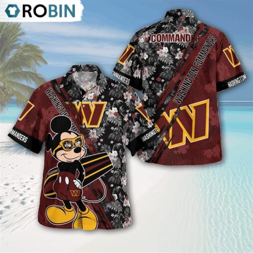 Washington Commanders Mickey Mouse Floral Short Sleeve Hawaii Shirt, Washington Commanders Shirt
