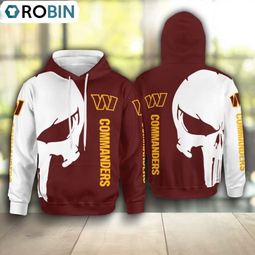 Washington Commanders Punisher Skull Hoodie and Zip Hoodie, Washington Commanders Merch