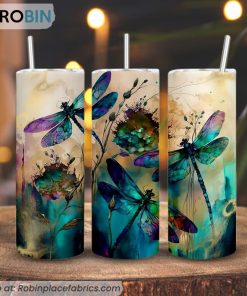 Watercolor Dragonfly 3D Printed Skinny Tumbler, Spring Time Straight And Tapered Tumbler