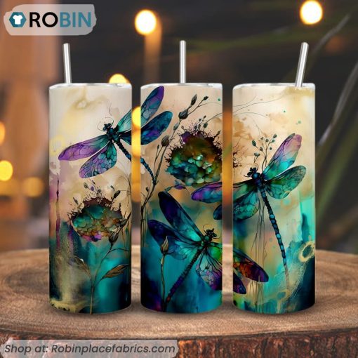 Watercolor Dragonfly 3D Printed Skinny Tumbler, Spring Time Straight And Tapered Tumbler