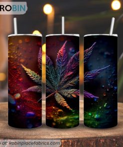 Weed Leaf Colorful Glitter 3D Printed Skinny Tumbler, Marijuana Tumbler