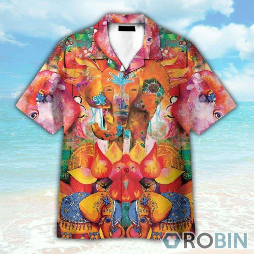 Abstract Colorful Art Of Elephant India Style Hawaiian Shirt