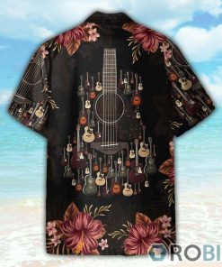 Acoustic Guitar Tropical Flowers Hawaiian Shirt Acoustic Guitar Tropical Flowers Hawaiian Shirt