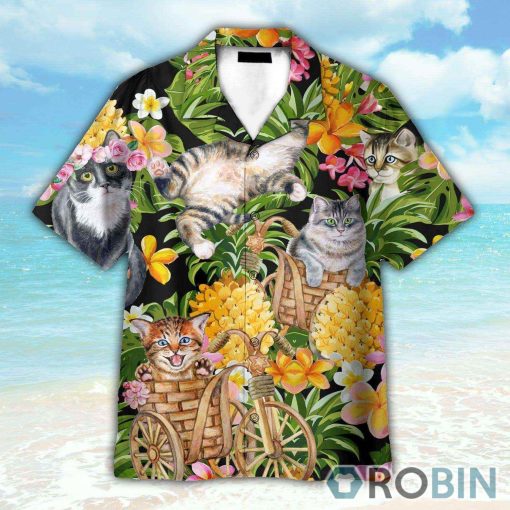Adorable Cat Tropical Pineapple Pattern Hawaiian Shirt