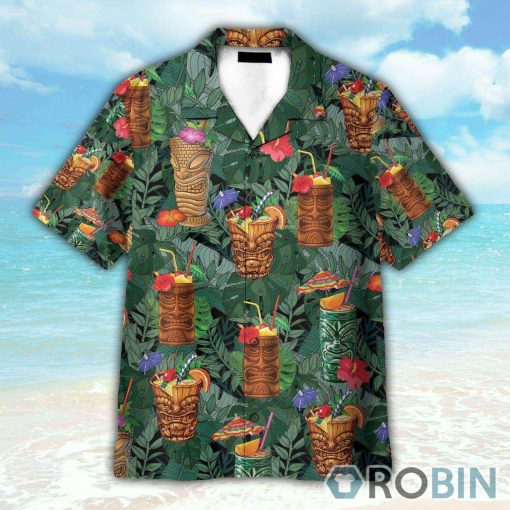 Aloha Summer Tiki Drink Cocktail Hawaiian Shirt